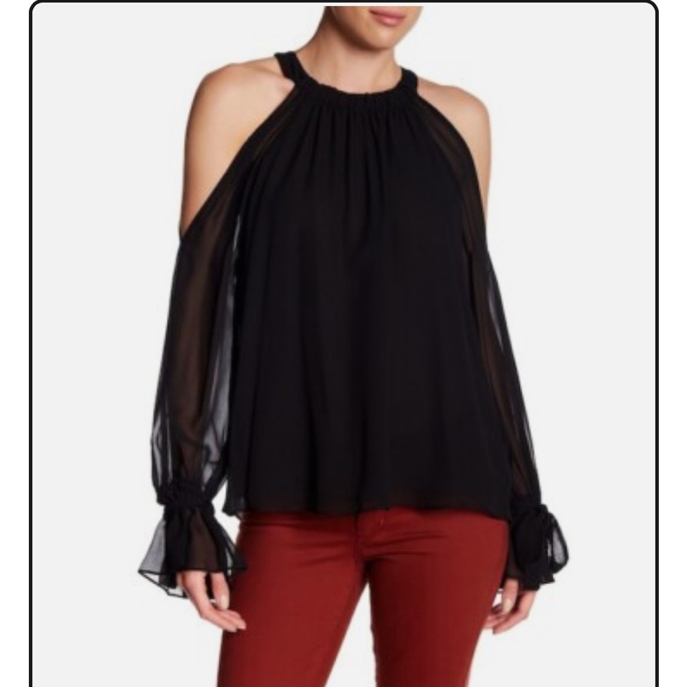 1501. NWOT - BCBCMaxAzria Black Sheer Cold Open Shoulder Blouse